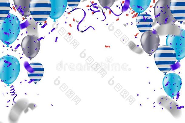 幸福的生日卡片样板和箔五彩纸屑和气球标准