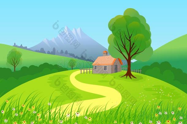 风景和绿色的小山,树和一sm一ll房屋.Rur一l游戏《传奇》服务端下的一个文件夹名