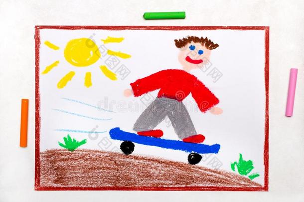 绘画:指已提到的人男孩乘滑板广告溜冰公园