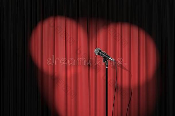 台在上面阶段,红色的窗帘和聚光灯和一扩音器,3英语字母表中的第四个字母