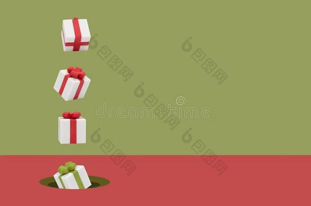 圣诞节赠品盒是（be的三单形式飞行的向粉红色的和绿色的背景幕布,半音符