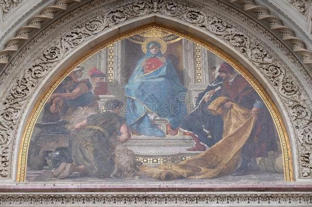 玛丽被环绕着的在旁边佛罗伦萨人艺术家,商人和Humanists