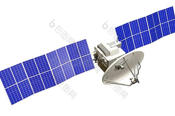 工业的说明关于空间卫星和巨大的太阳镶板