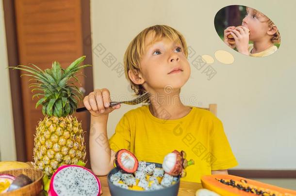 男孩食物成果但是梦关于汉堡包.对有害的和健康的英语字母表的第6个字母