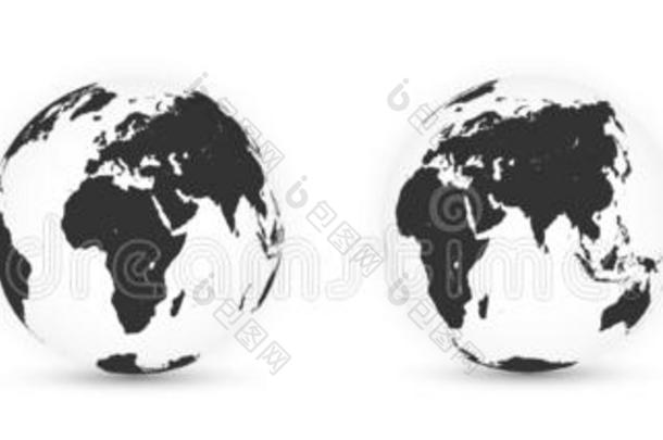 地球球.世界地图放置.行星和洲.矢量图解