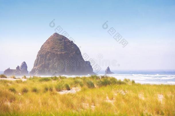 <strong>大炮</strong>海滩俄勒冈州风景关于干草堆岩石和长满草的海滩