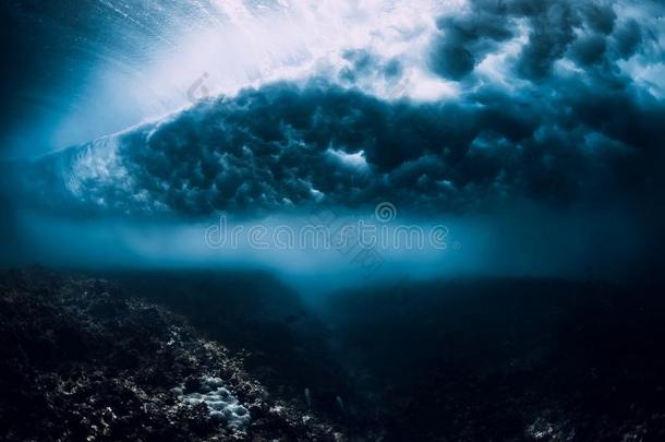 波浪在水中的和礁底部.洋采用在水中的