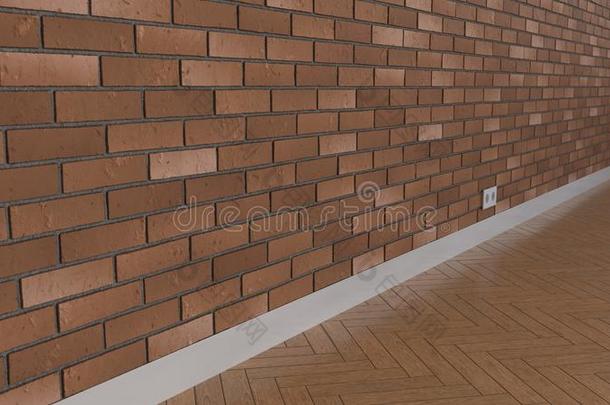 空的房间和砖墙和镶木地板铺地板
