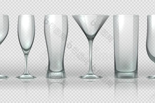 玻璃杯子.空的透明的眼镜和高脚酒杯模型,雷利斯