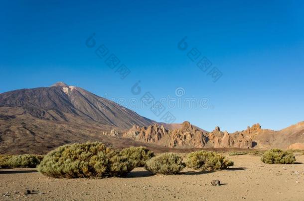 全景的看法关于场面富丽的火山的火山口和许多熔岩为