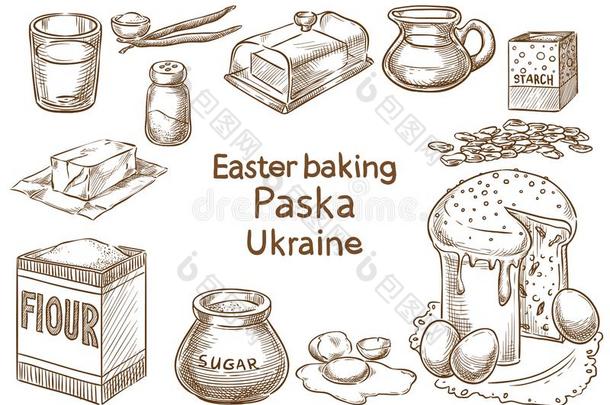 复活节烘焙.帕卡.乌克兰.矢量草图