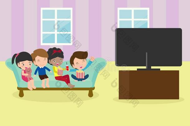 说明关于小孩观察遥测组件evision电视机,小的男孩和女孩表遥测组件