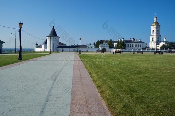 红色的正方形和托博尔斯克城堡.托博尔斯克.秋明州.俄罗斯帝国