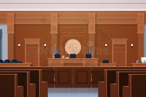 空的法庭和审判和秘书工作场所陪审团盒席位