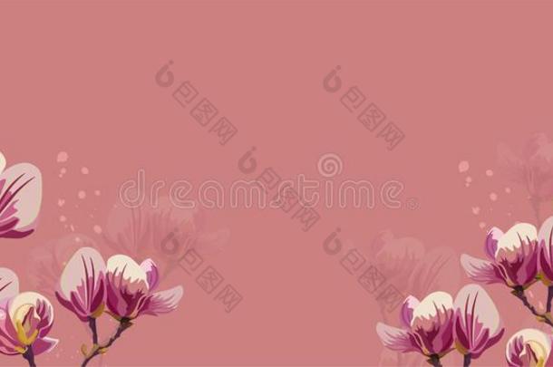木兰花矢量向粉红色的背景.美丽的卡片圣殿骑士