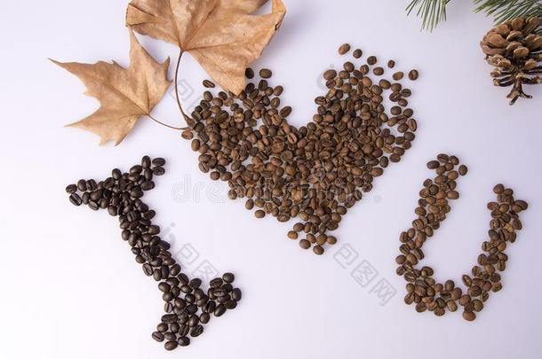 咖啡豆豆,杯子,叶子向白色的背景