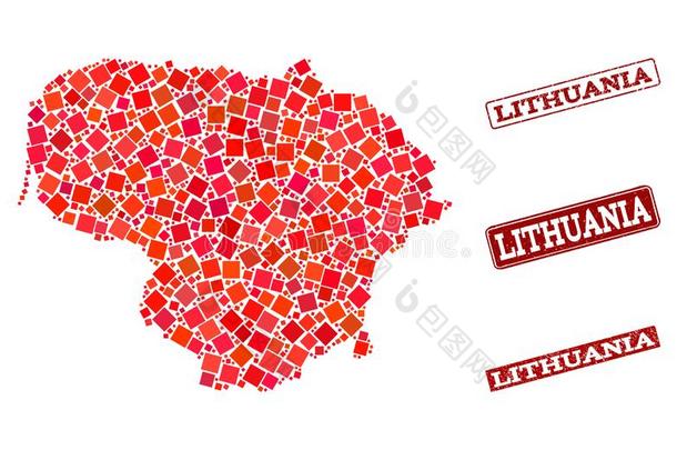 马赛克地图关于立陶宛和织地粗糙的学校邮票作品