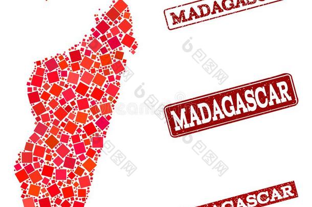 马赛克地图关于马达加斯加岛岛和蹩脚货学校密封拼贴画