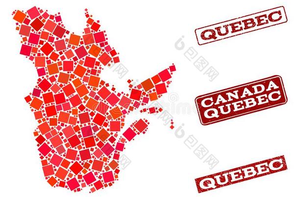 马赛克地图关于<strong>魁北克</strong>省份和织地粗糙的学校邮票复合的