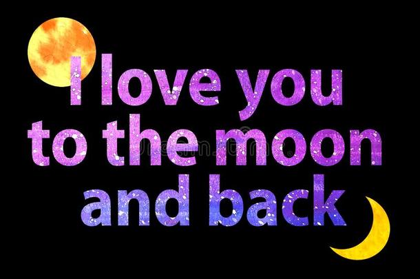 紫罗兰文本我爱你向指已提到的人月亮和背采用黑的背ground.