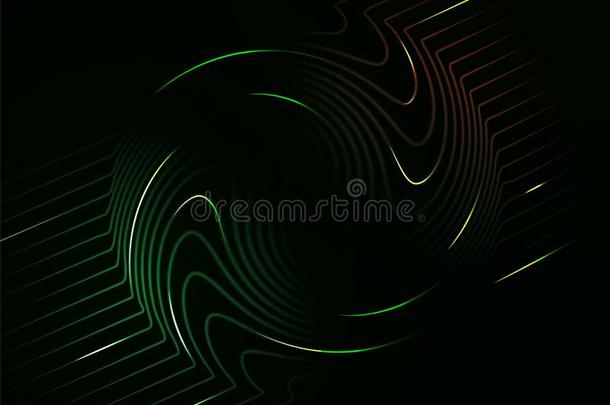 黑暗的绿色的氖抽象的数字的旋转波浪背景