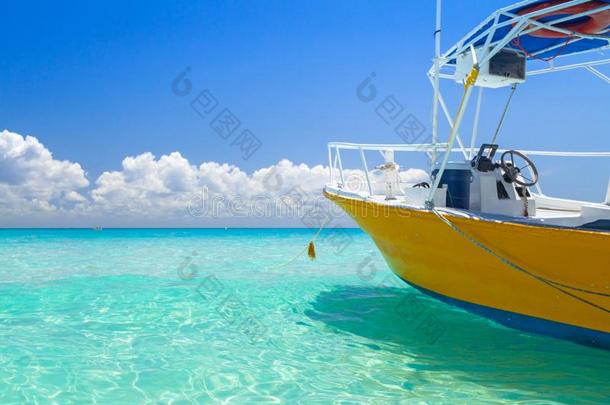 黄色的高速游艇向指已提到的人海滩<strong>关于</strong>普拉卡在加勒比海海<strong>关于我</strong>