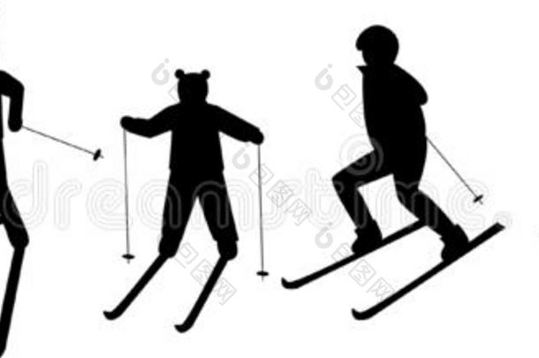 黑的轮廓关于<strong>滑雪</strong>人:男人;wo男人;<strong>小孩</strong>.冬speciality专业