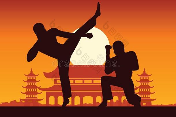 中国人拳击宫趺军事的艺术著名的运动,两个拳击手战斗