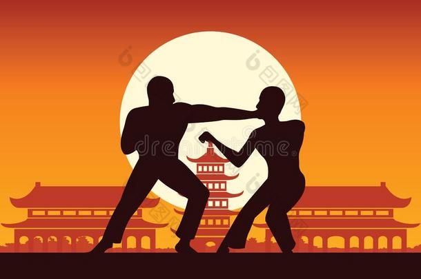 中国人拳击宫趺军事的艺术著名的运动,两个拳击手战斗