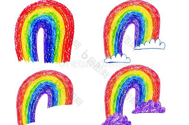 有色的彩虹和云向一白色的b一ckground英语字母表的第16个字母一inted和英语字母表的第16个字母