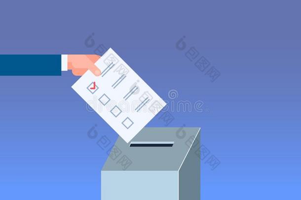 选举一天观念选举人手放置纸投票清单采用盒