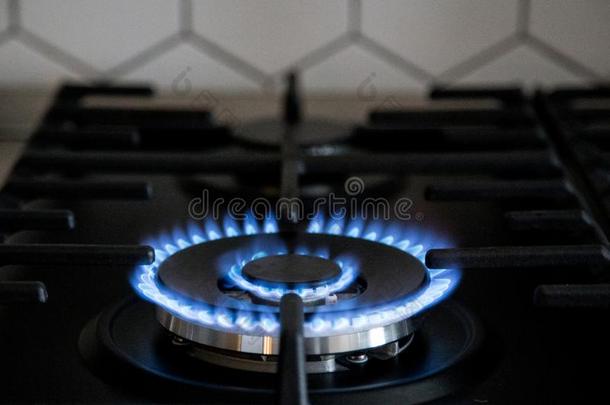 气体炉子向黑的现代的厨房炉.厨房气体炊具机智