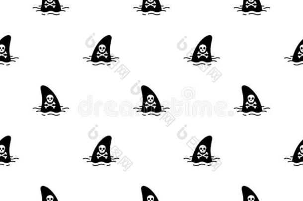 鲨鱼鱼鳍无缝的模式海盗颅骨交叉腿骨的图形海豚鲸鱼