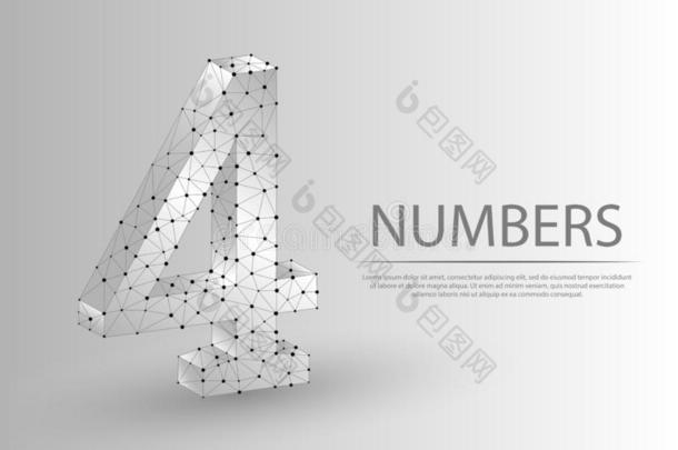 数字num.四3英语字母表中的第四个字母低的工艺学校抽象的说明.折纸手工数字4wickets三柱门