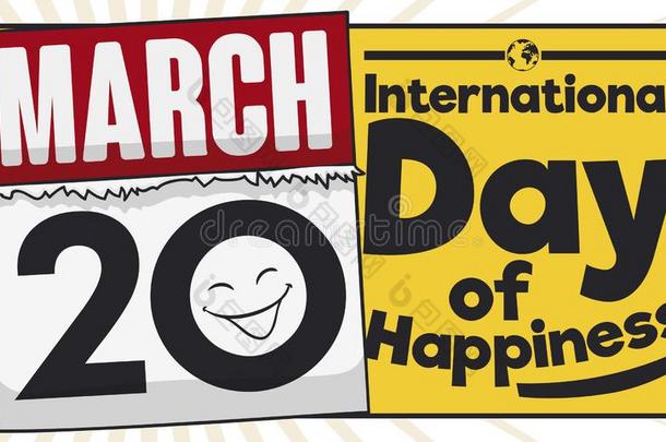 日历和日期和微笑为国际的一天关于幸福,
