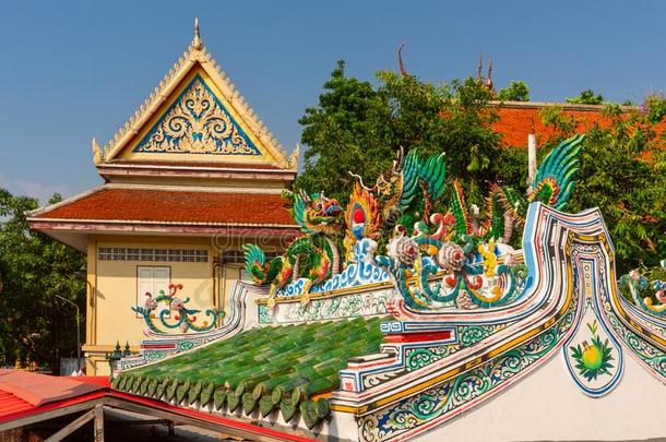 著名的庙采用扇形棕榈细纤维,泰国或高棉的佛教寺或僧院拉查布拉纳,扇形棕榈细纤维,泰国