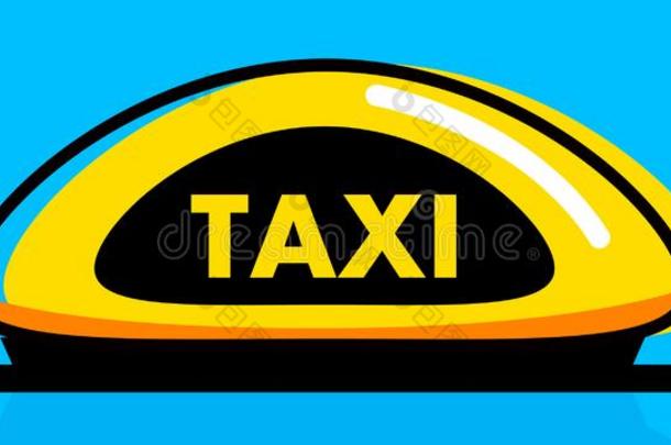出租车平的屋顶符号.偶像出租车符号向蓝色背景.出租车signal信号