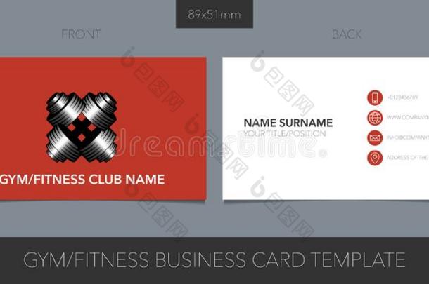 健身房,运动俱乐部矢量商业卡片和标识,偶像和模板