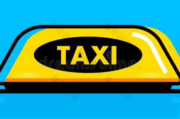 出租车平的屋顶符号.偶像出租车符号向蓝色背景.出租车signal信号