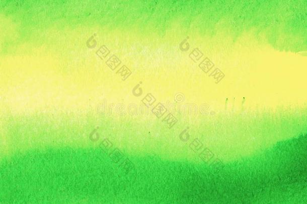 抽象的绿色的水彩手描画的背景弄脏和yellow黄色