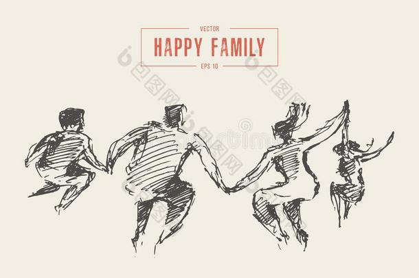 家庭跳高兴同时幸福自由矢量