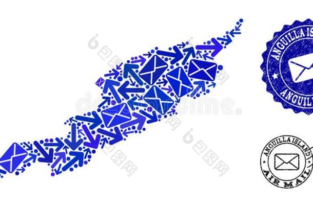 邮件交通拼贴画关于马赛克地图关于安圭拉岛岛和蹩脚货