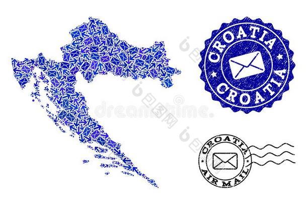 邮件通讯拼贴画关于马赛克地图关于克罗地亚和<strong>抓痕</strong>