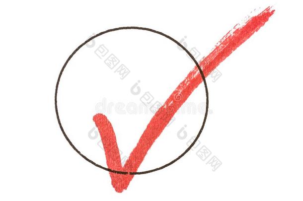 裁切不正的红色的钩采用黑的圆同样地一象征为已完成的t同样地k