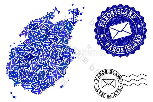 邮件传送拼贴画关于马赛克地图关于帕罗斯岛岛和蹩脚货英文字母表的第19个字母
