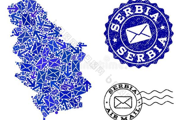 邮件方法拼贴画关于马赛克地图关于塞尔维亚和织地粗糙的印