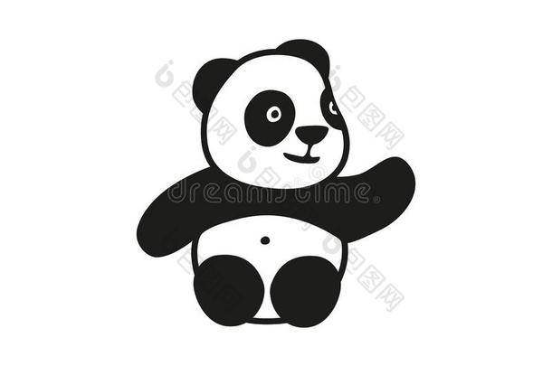小的漂亮的矢量熊猫.微笑的熊猫和凸起的爪子