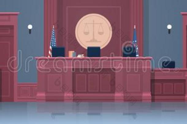 空的法庭和审判和秘书工作场所陪审团盒席位