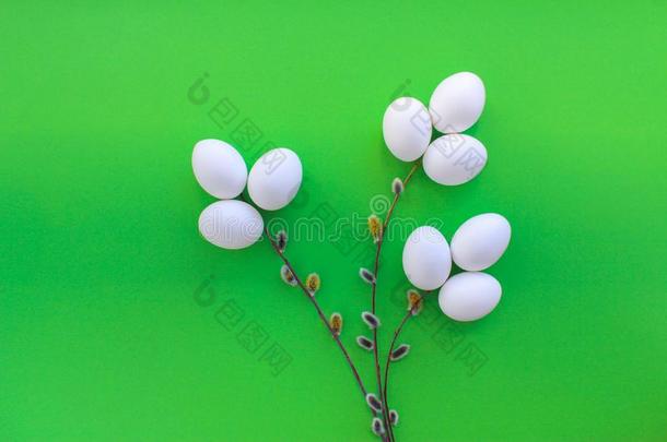 影像关于一花束关于花关于白色的卵.绿色的b一ckground.英语字母表的第20个字母