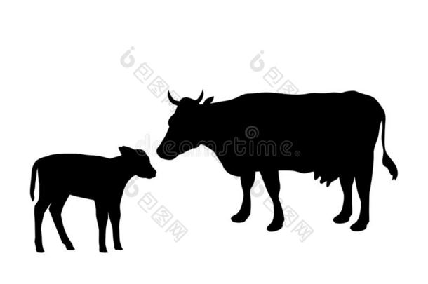 奶牛和牛犊农场哺乳动物黑的轮廓动物.